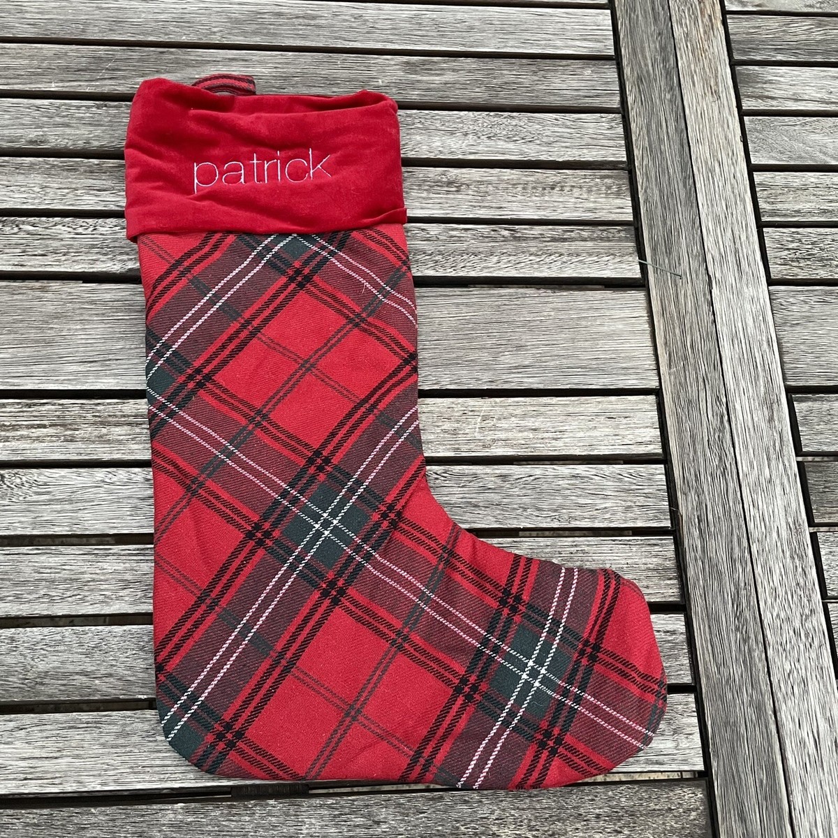 Williams Sonoma Plaid Christmas Stocking Red Green
