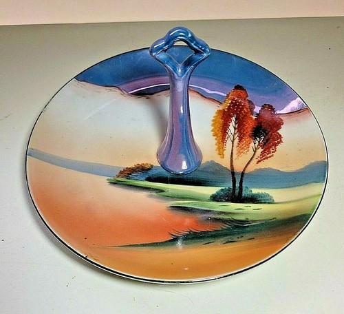 Piatto porta caramelle Chikaramachi dipinto a mano Lusterware Tidbit vassoio con manico PIASTRA-Giappone - Foto 1 di 5