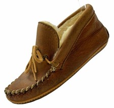 Vintage Tru Stitch Sioux Mox Moose Leather Sherpa Lined Moccasins 6.5 - 7 Brown
