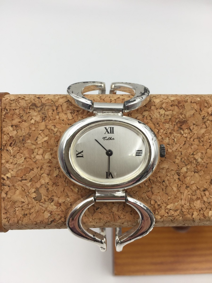 1970's TELHOR silver bangle watch