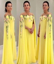 Yellow Mother Of The Bride DressesSheer Neck Embroidery Appliqued Leaf Wedding