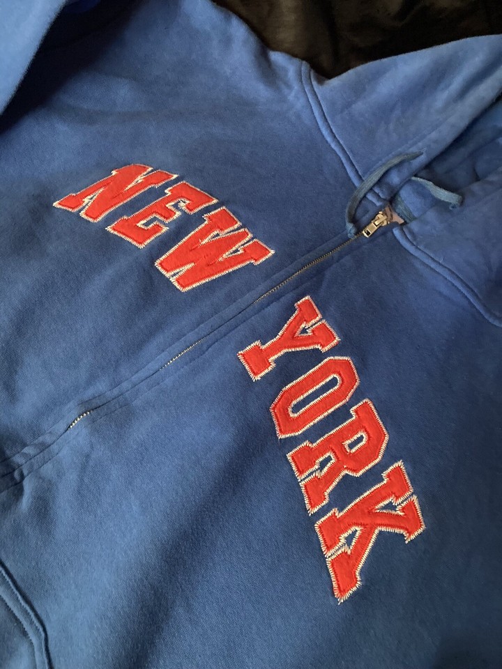 NEW YORK KNICKS Hoodie NBA Basketball Sweater Full Zip L Blue Mens Used