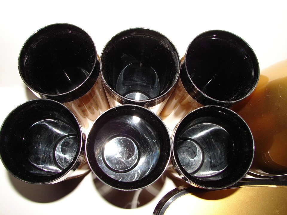 Винтажный MCM Thermo-Serv West Bend Золотой Кувшин Стаканы Крытый Набор Блюдо для Льда - Изображение 2 из 4