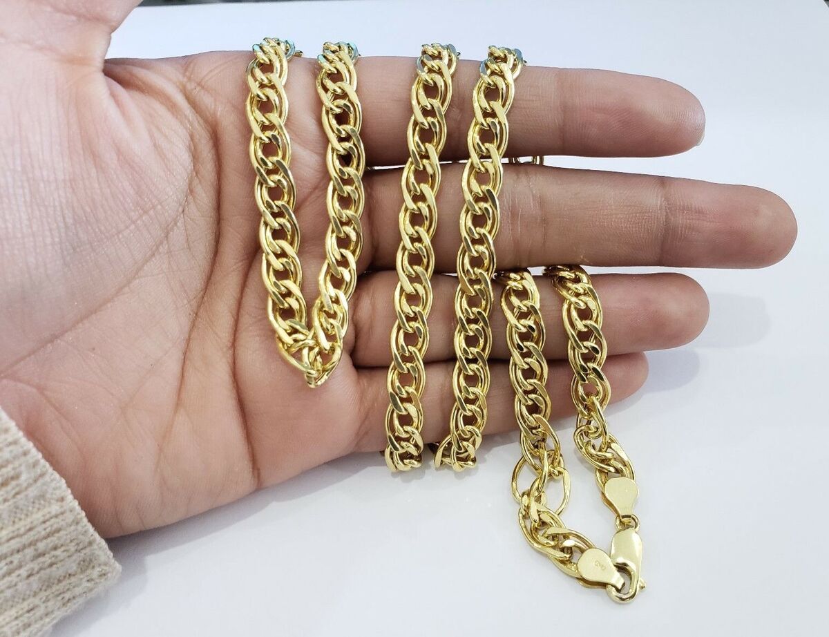 10K Yellow Gold 7mm Chino Link Double Cuban Hollow Chain 10K Yellow Gold 7mm Chino Link Double Cuban Hollow Chain