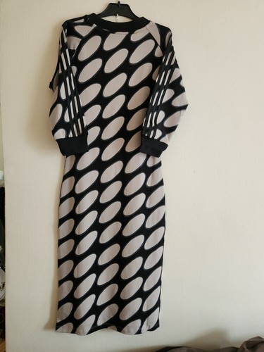 Adidas x Marimekko Tee Dress V-Neck Cotton Blend Originals Black/ Sand Sz L NWT