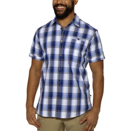 Men Dakota Grizzly Button Front Short Sleeve Plaid Shirt Blue - Picture 7 of 8