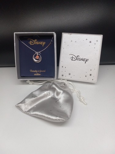 Disney 2 Tone Chain Circle Floral Design Beauty Is Found Within Pendant Necklace