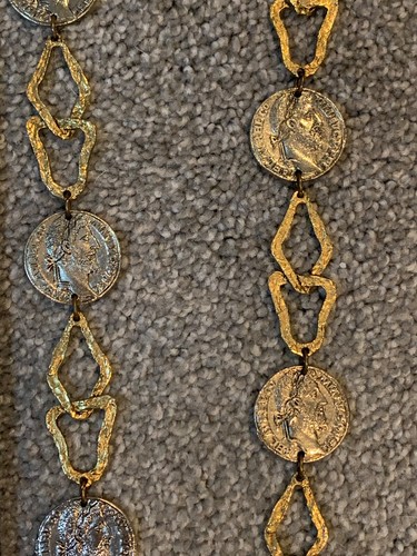 BOLD GOLD NECKLACES-SET OF 4 - LARGE PENDANT ,LOOPS, AND LONG CHAIN GOLDEN COINS - Picture 8 of 24