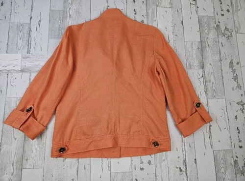Jones New York Jacket Womens M Lightweight 100% Linen Button Up Coral Coastal - Picture 8 of 14