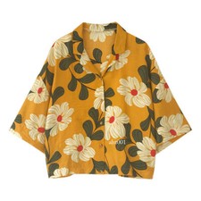 Lady Retro Blouse T-Shirt Floral Print Tops Chiffon Button Down Loose Baggy