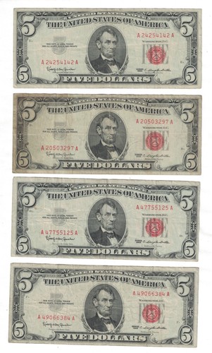 1963 $5 FIVE DOLLARS RED SEAL FR-1536 - Picture 3 of 10