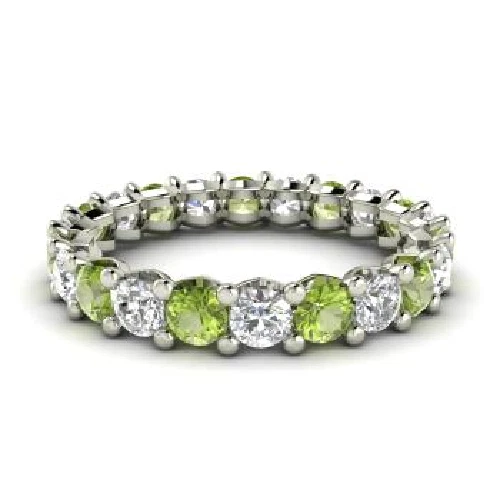 2.54 Ct Natural Peridot Diamond Wedding Bridal Eternity Band 14K White Gold Foto 2 de 4