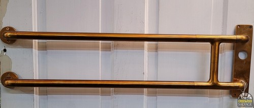 Salvaged Solid Brass Double Push Bar 32.25", Integrated Backplate - Picture 3 of 4