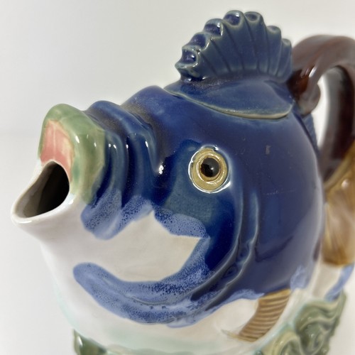 Vintage Mojolica blau Fisch Teekanne/Kanne 7 1/2 x 9" - Bild 3 von 17