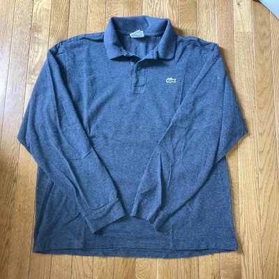 Lacoste Shirt Mens 6 Large Gray Long Sleeve Polo Shirt Solid Pique Knit 
