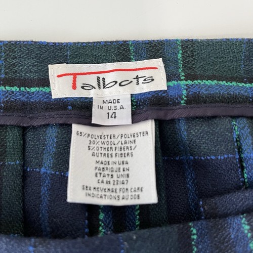 Talbots Skirt Womens Size 14 Black Watch Plaid Pleated Wool Blend Midi Vintage - Picture 10 of 14