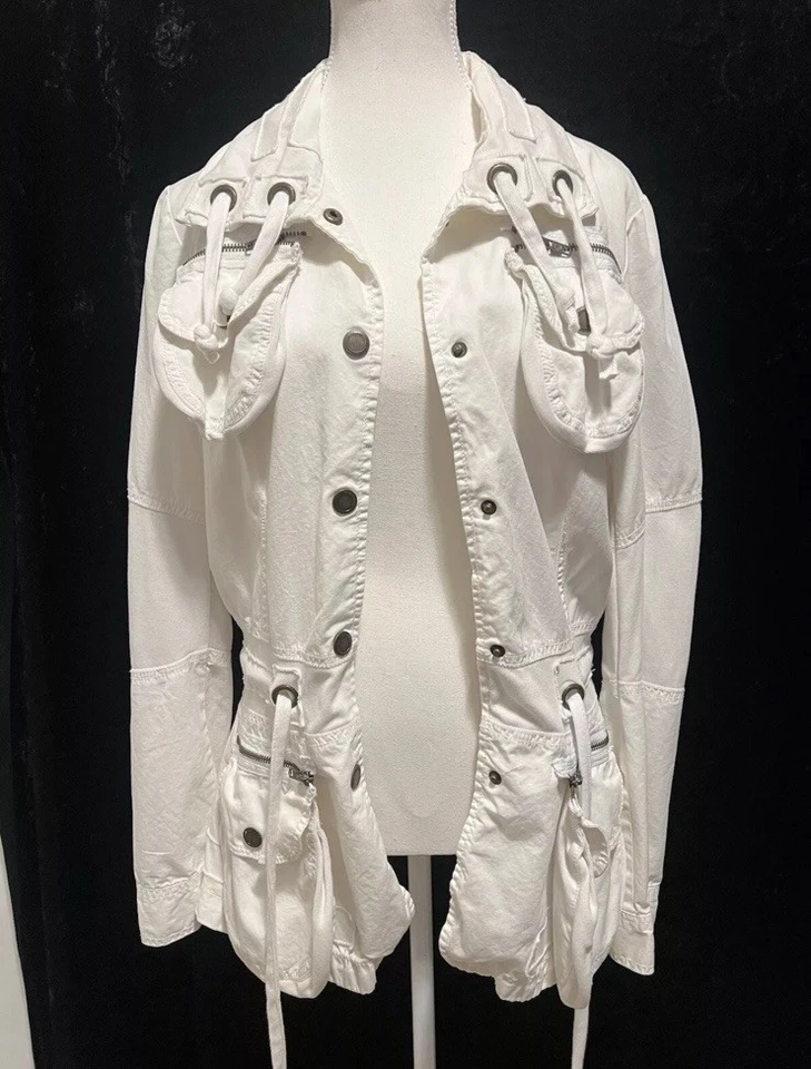 Chaqueta de algodón blanca para mujer TWILL TWENTY TWO 22 talla M bolsillos con cremallera cinturón a presión Foto 2 de 4