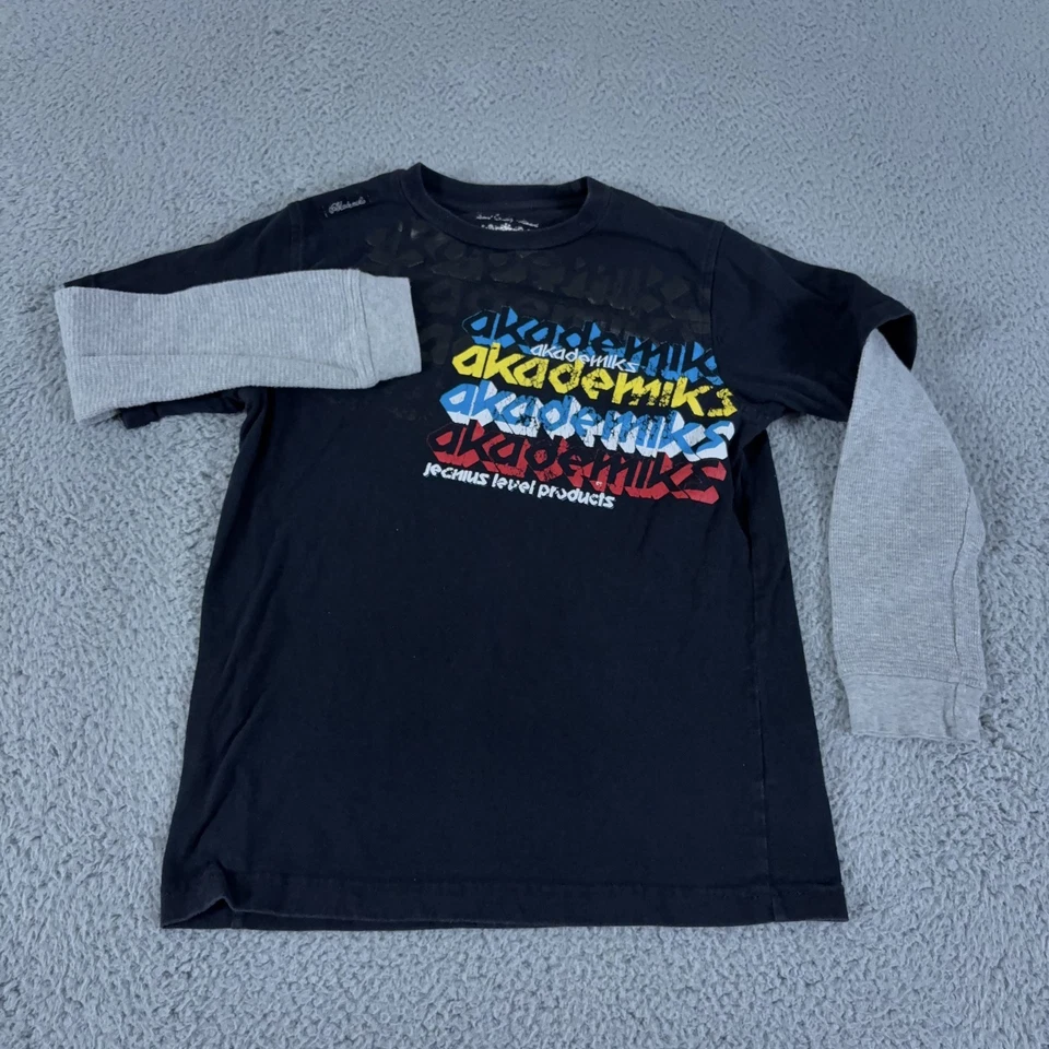 Camisa Akademiks Niños Mediana Tejido Gofre Térmico En Capas Camiseta Gráfica Hip Hop Y2K Foto 2 de 4