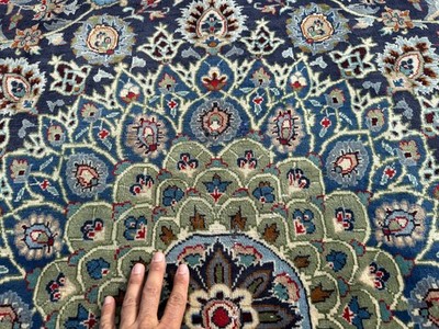 FINE BLUE RUG 10x13 HANDMADE WOOL VINTAGE ORIENTAL HANDWOVEN navy green big 9x12