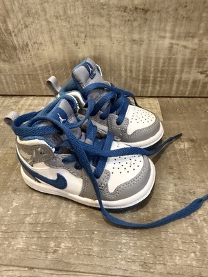 Jordan Air Jordan 1 Mid High Top Baby/Toddler Sneakers Leather Blue/White/Gray