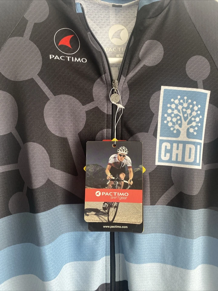 Camiseta de ciclismo Pactimo para hombre talla grande, azul, manga corta, cremallera completa Foto 2 de 4