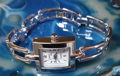 Adele by Ultra quartz watch silver square dial, minimalist green markers