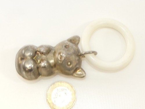 (ref288BH) Antique silver plated rattle teether Cat - Picture 3 of 3