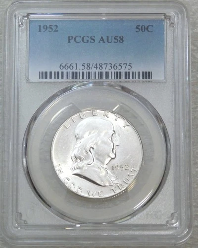 1952 P Franklin Half Dollar PCGS AU58 90% FBL Frosty Just Graded New Holder W81E