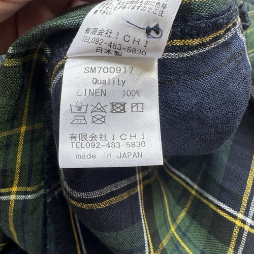 Vestido Ichi Antiquites Talla Única Azul Marino y Verde Cuadros Tartán 100% Lino Midi Japón - Imagen 10 de 10