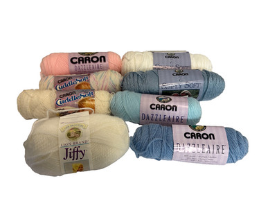 8 Skeins Yarn Lot Caron Cuddle Soft Jiffy Dazzelaire Simply Blue Pink White