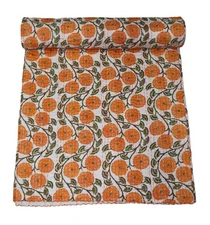 Indian Handwoven Floral Cotton Kantha Quilt , Bedspread , Throw Blanket