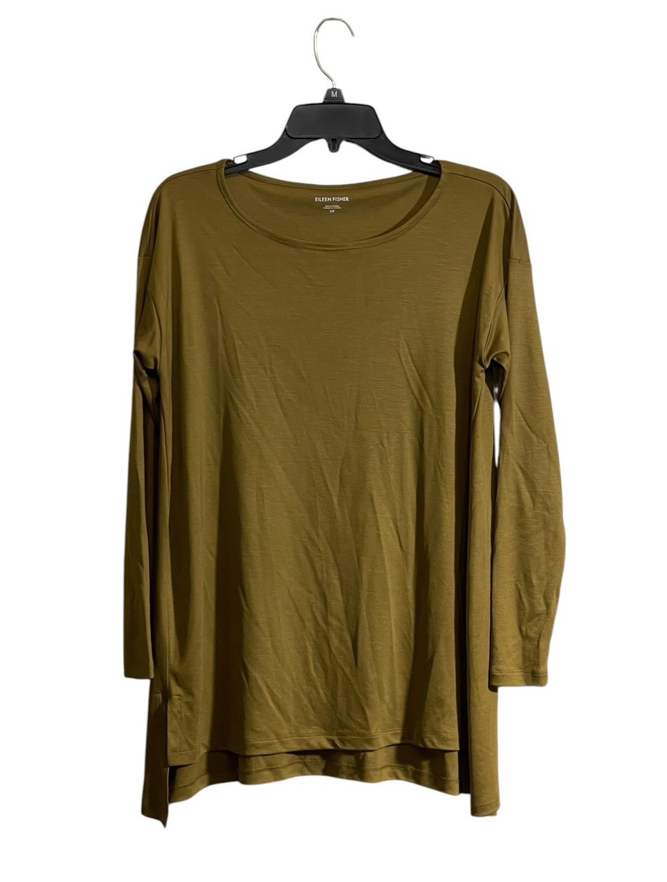 Eileen Fisher Small Tunic Top Tencel Long Sleeve Crewneck Stretch Elevated Basic