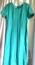 Vtg David Brooks Woman Dress Size 6 Green Short Sleeves Slit Sides W/Buttons