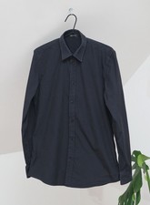 Versace Luxury Men's Black Solid Cotton Long Sleeve Shirt Button Up Size 40