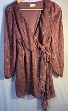 Altar’d State Floral Wrap Mini Dress Mauve Boho Cottagecore Long Sleeve S