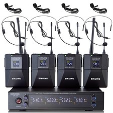 4 Channel UHF Wireless Microphone System with Lavalier Headset Mics, 4x50 Adjust