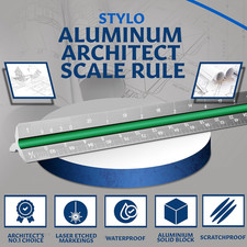12" Aluminum Architect Scale Ruler Laser Etched Triangle Drafting Ruler, Colo...