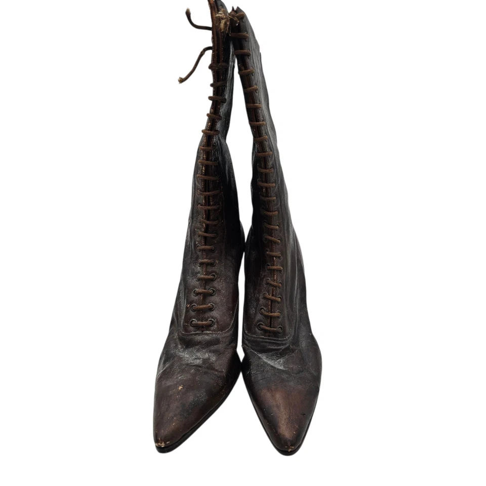 Антикварные женские викторианские черные кожаные сапоги Hofheimer на шнуровке размер 32 - Изображение 2 из 4