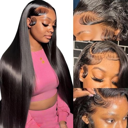 30 Inch Lace Front Wig Human Hair Pre Plucked 200 Density 13x4 HD Transpatent...