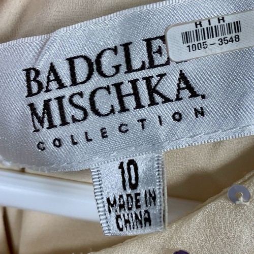 Vestido Vaina Badgley Mischka Colección Crema Lentejuelas 100% Seda $995 Minorista LEER - Imagen 2 de 15