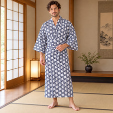 New Hanatsubomi Japanese Yukata robe for men M Size 100 Cotton