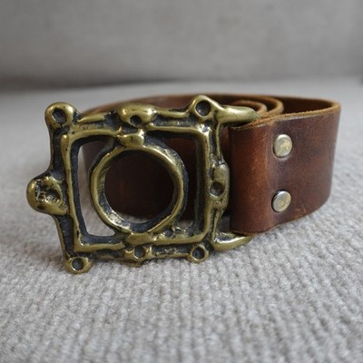 Dan Holiday Belt 30 Brown Leather Top Brass Buckle 1 3/4'' Wide Vintage USA Made
