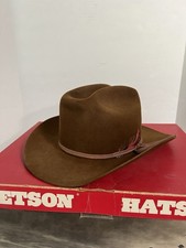 VTG Stetson 3X Beaver Size 7 1/8 Brown Felt Hat Cowboy Western W/Original Box