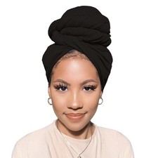 PWEOUKE Stretchy Headwraps for Extra Long, 71 inches x 32 inches, 1 Pc-black