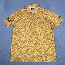 Waggle Polo Shirt Mens Large Yellow Orange Cheese Block AOP Golf Performance