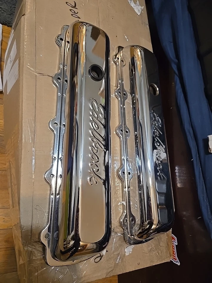 Oldsmobile Cutlass Supreme Salon 442 V8 Edelbrock Chrome Valve Covers G Body  - Image 2 of 4