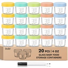 DRKIO 20 pcs Baby Food Storage Containers 4 Oz 4 ounces, Transparent, Blue