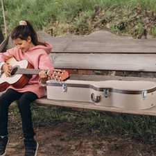 NEW 39" Classical Leather Guitar Hard Case Microgroove Flat Beige Portable