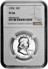 1958 50C Proof Silver Franklin Half Dollar NGC Graded PF 66 White Coin