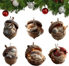 6-Piece Forest Animal Acorn Ornament Set 2D Flat Acrylic Hanging Forest Pine ...
